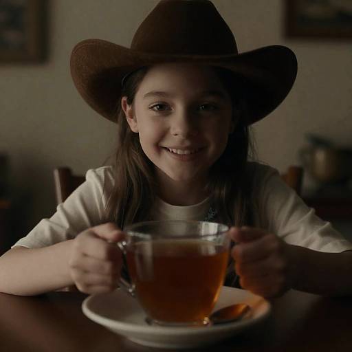 Girl in Cowboy Hat Drinking Tea