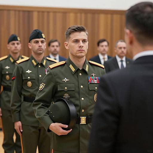 Serious Military Officer with Soldiers