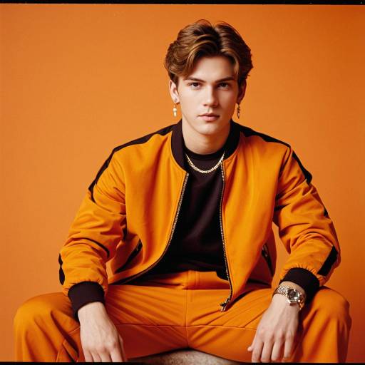 Young Man in Orange Jacket and Pants