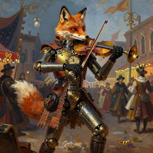Clockwork Fox Violinist at Neo-Venetian Carnival
