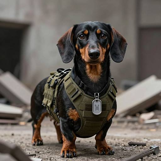 Military Dachshund in Combat Gear