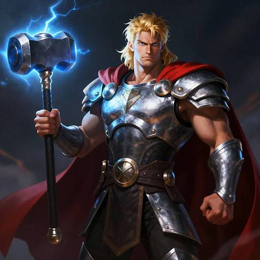 Heroic Warrior in Armor with Hammer