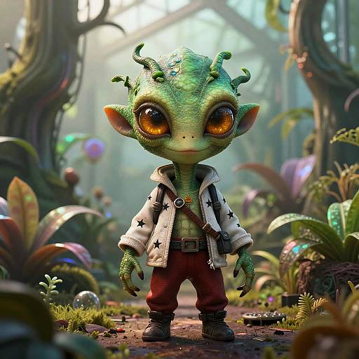 Sci-Fi Alien Botanist in Greenhouse