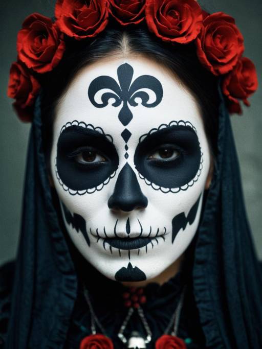Close-Up of Woman in La Muerte Costume