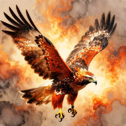 Warrior Riding Fiery Hawk Over Embers