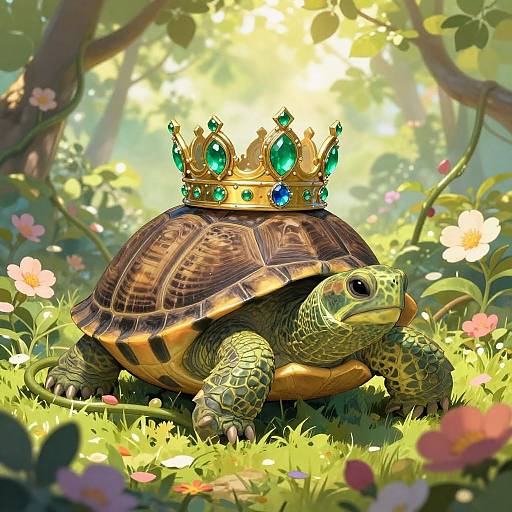Crowned Turtle in Enchanted Garden