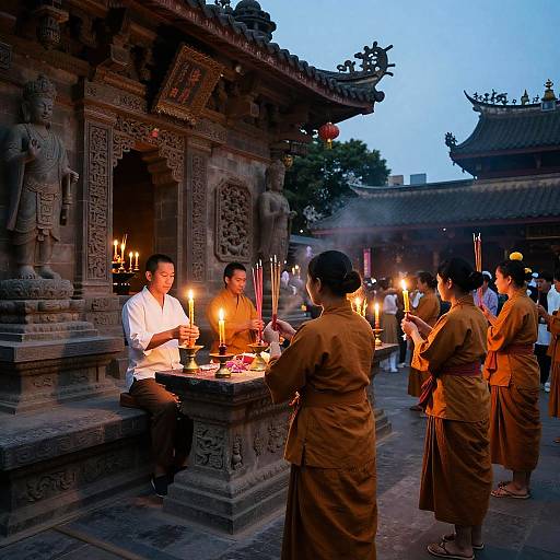 Ancient Temple Ceremony at Twilight
