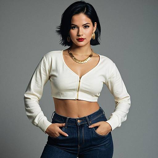 Woman in White Crop Top and Gold Jewelry