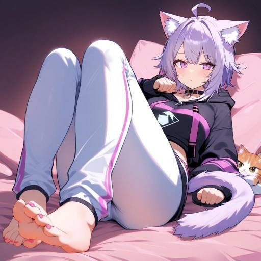 Virtual Cat Girl with Purple Hair