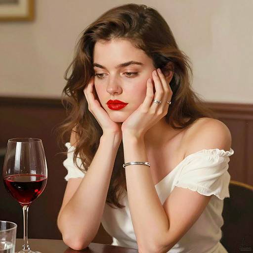 Thoughtful Woman with Red Wine