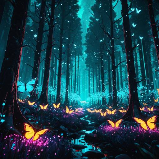 Bioluminescent Forest with Glowing Butterflies Bioluminescent Forest with Glowing Butterflies