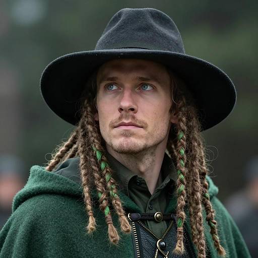 Portrait of a Man in Green Dreadlocks