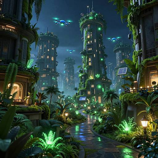 Bioluminescent Utopian Green Cityscape