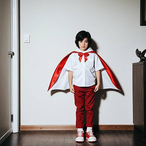 Boy in Cupid Costume Standing Indoors