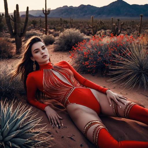 Fashion Model Reclining in Desert at Twilight