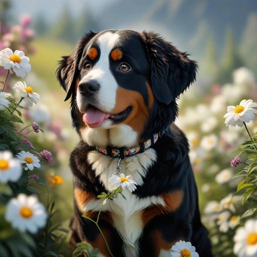 Bernese Mountain Dog in Floral Setting