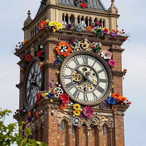 Serene Clocktower with Mechanical Flowers