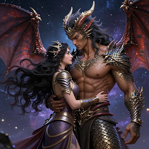 Hyperrealistic Half-Dragon Man Embrace