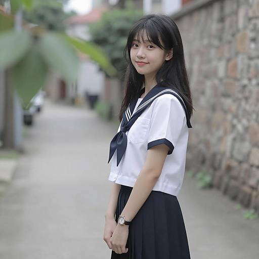 Charming Asian Woman in Sailor Uniform