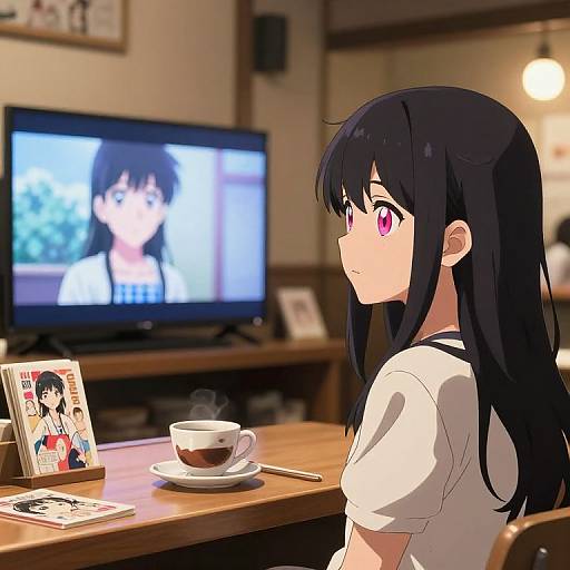 Anime Girl in Cozy Kyoto Café
