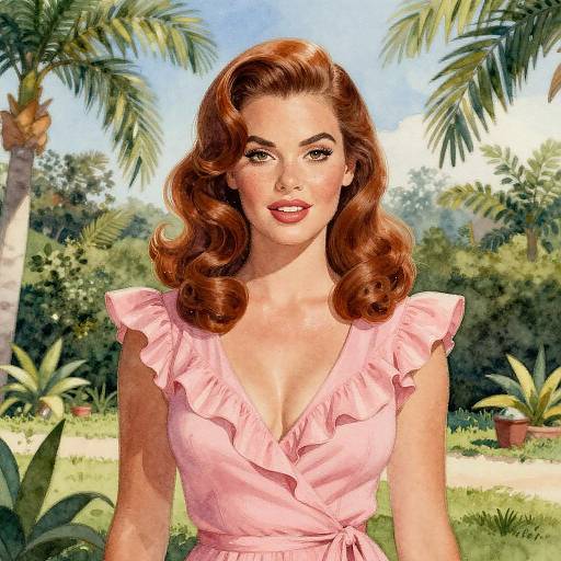 Retro Pin-Up Woman in Tropical Garden