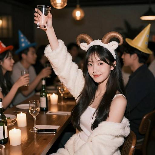 Asian Woman in Ram-Horn Costume