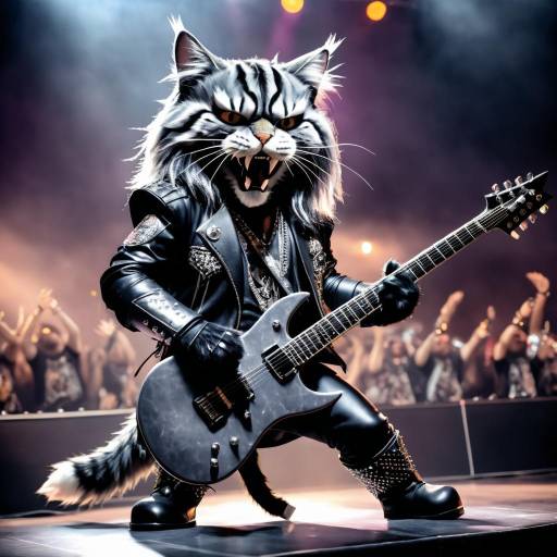 Anthropomorphic Cat Heavy Metal Guitarist on Stage