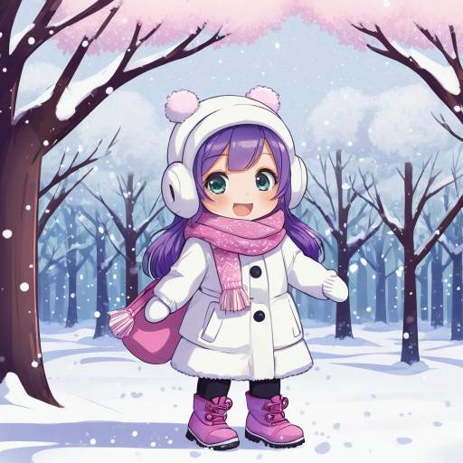 Charming Chibi Girl with Snowman