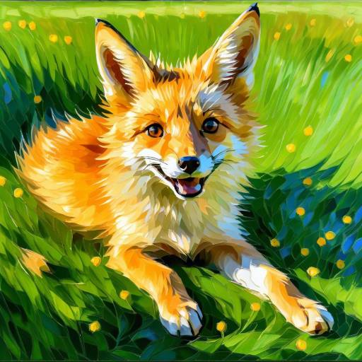 Playful Fox in Sunlit Meadow Painting