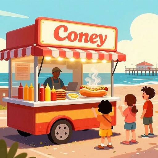 Retro Coney Hot Dog Stand Illustration