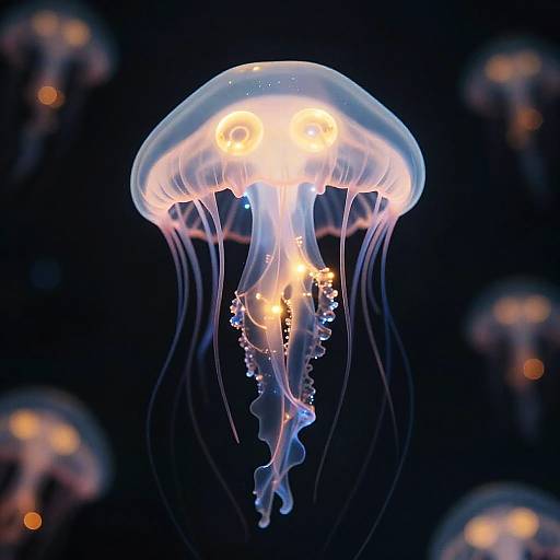 Bioluminescent Jellyfish in Dark Void