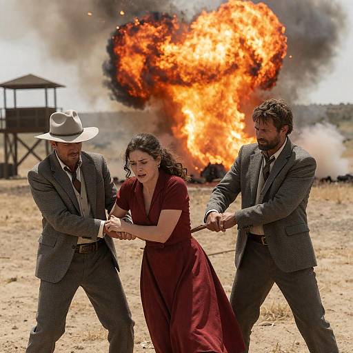 Dramatic Western Film Scene with Explosion