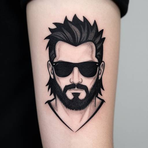 Minimalist Black and Grey Tattoo of Bearded Man with Sunglasses