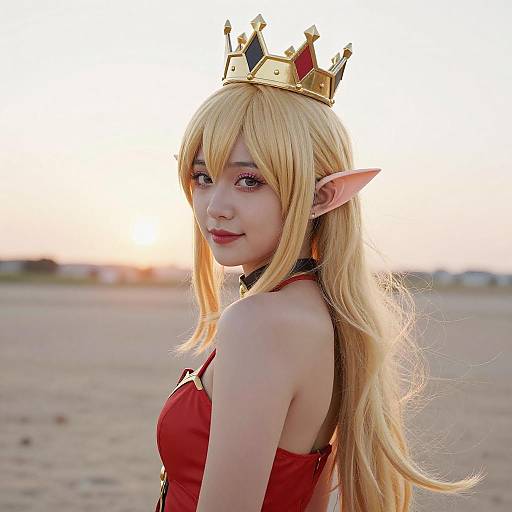 Blonde Elf Cosplayer at Sunset