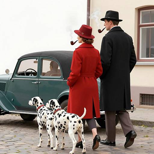 Vintage Street Scene with Dalmatians