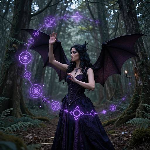 Dark Magic Woman in Enchanted Forest