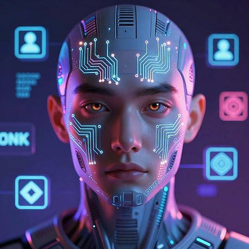 Cybernetic Entity with Neon Circuits