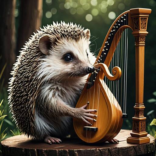 Hedgehog Playing Harp Illustration