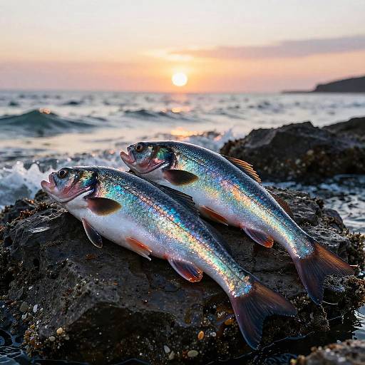 Hybrid Human Fish at Sunset Shore