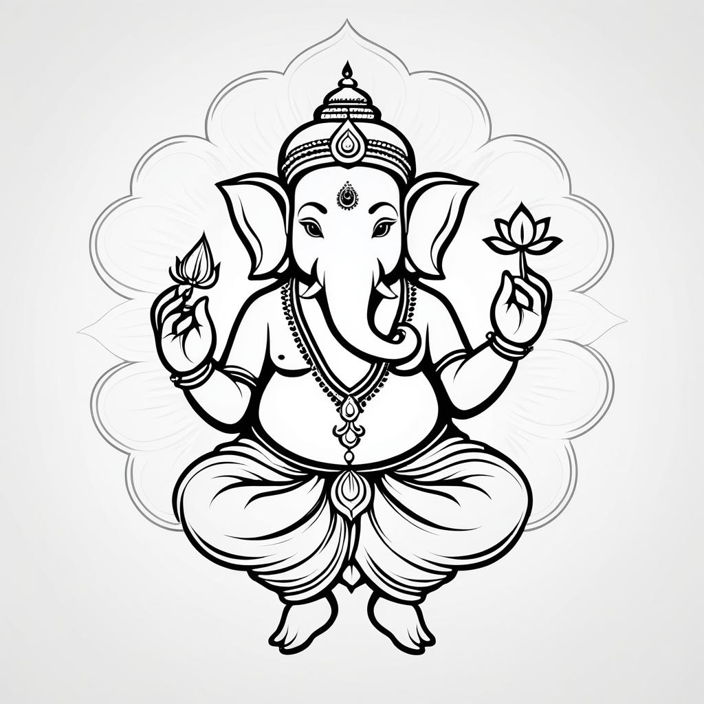 Minimalist Outline of Ganesha with Offerings