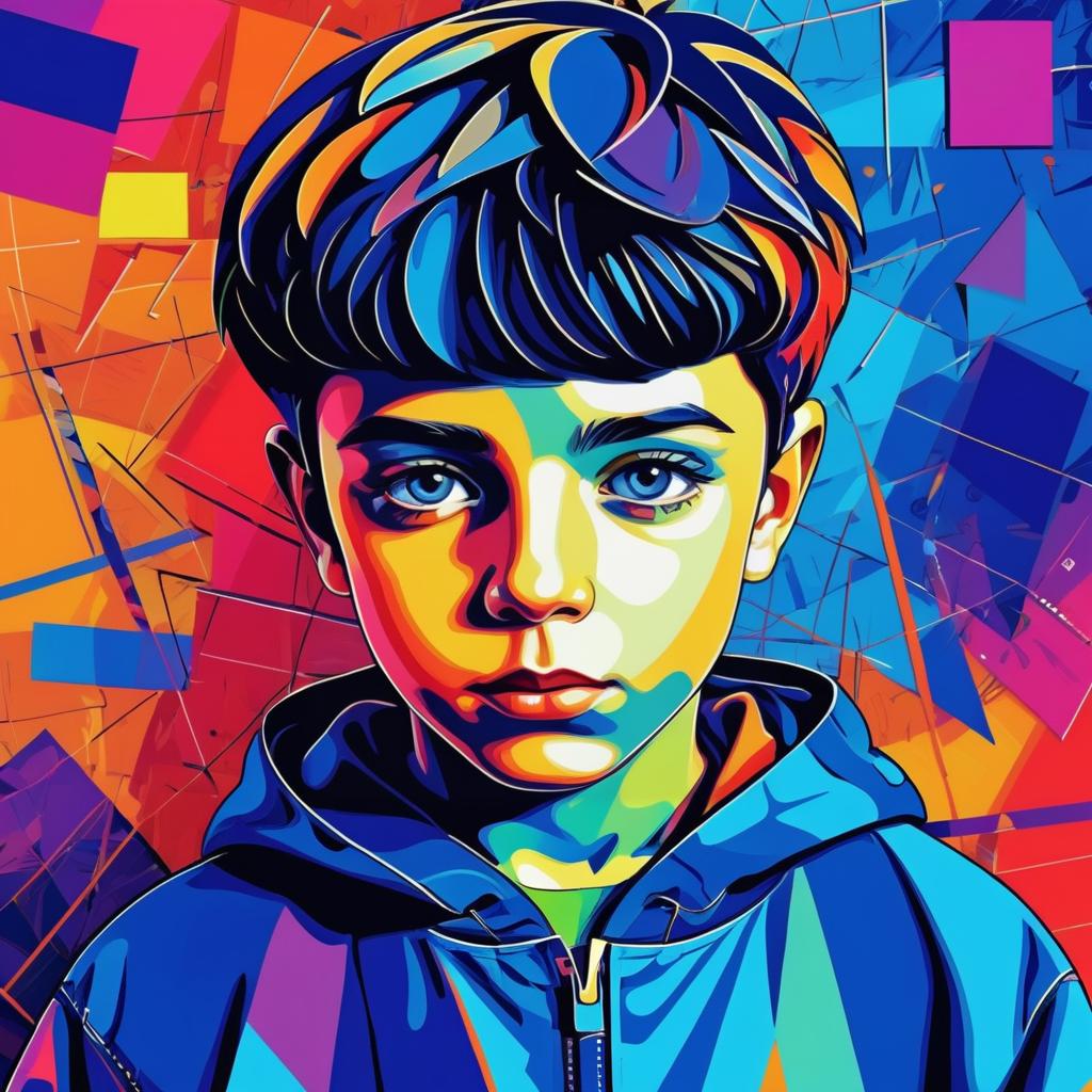 Vibrant Picasso-Inspired Boy Portrait