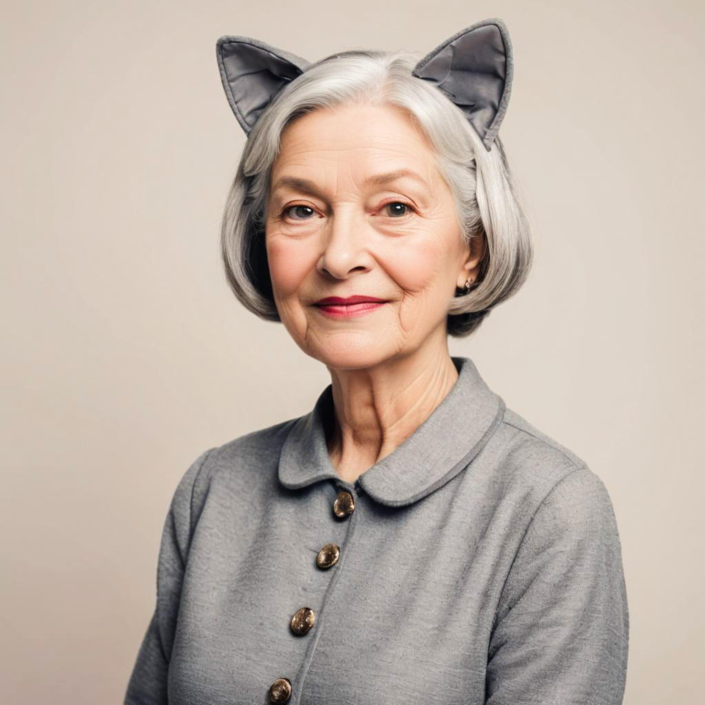 Vintage Cat-Themed Photoshoot with Elderly Lady