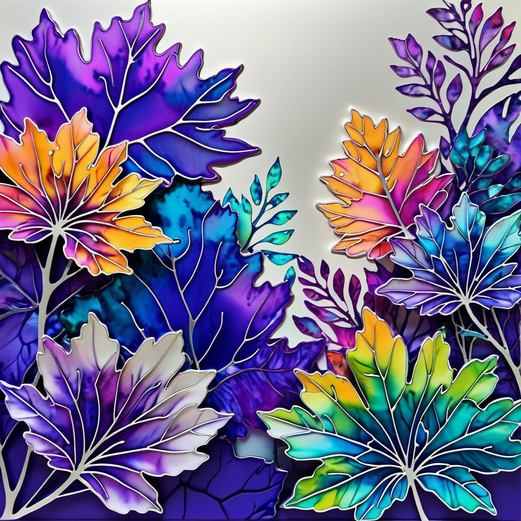 Vibrant Leafy Silhouettes in Ink Art