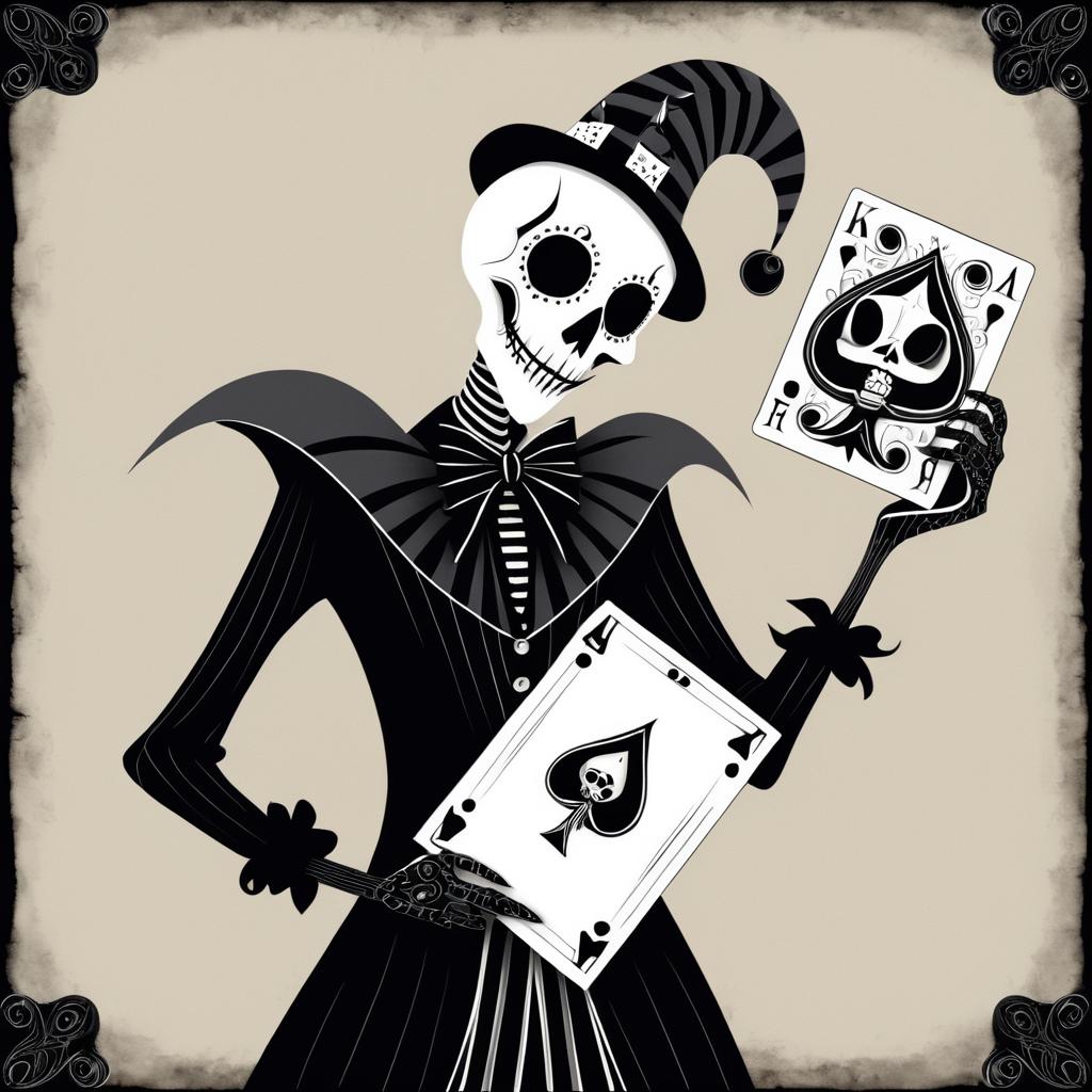 Whimsical Skeletal Jester Portrait Art