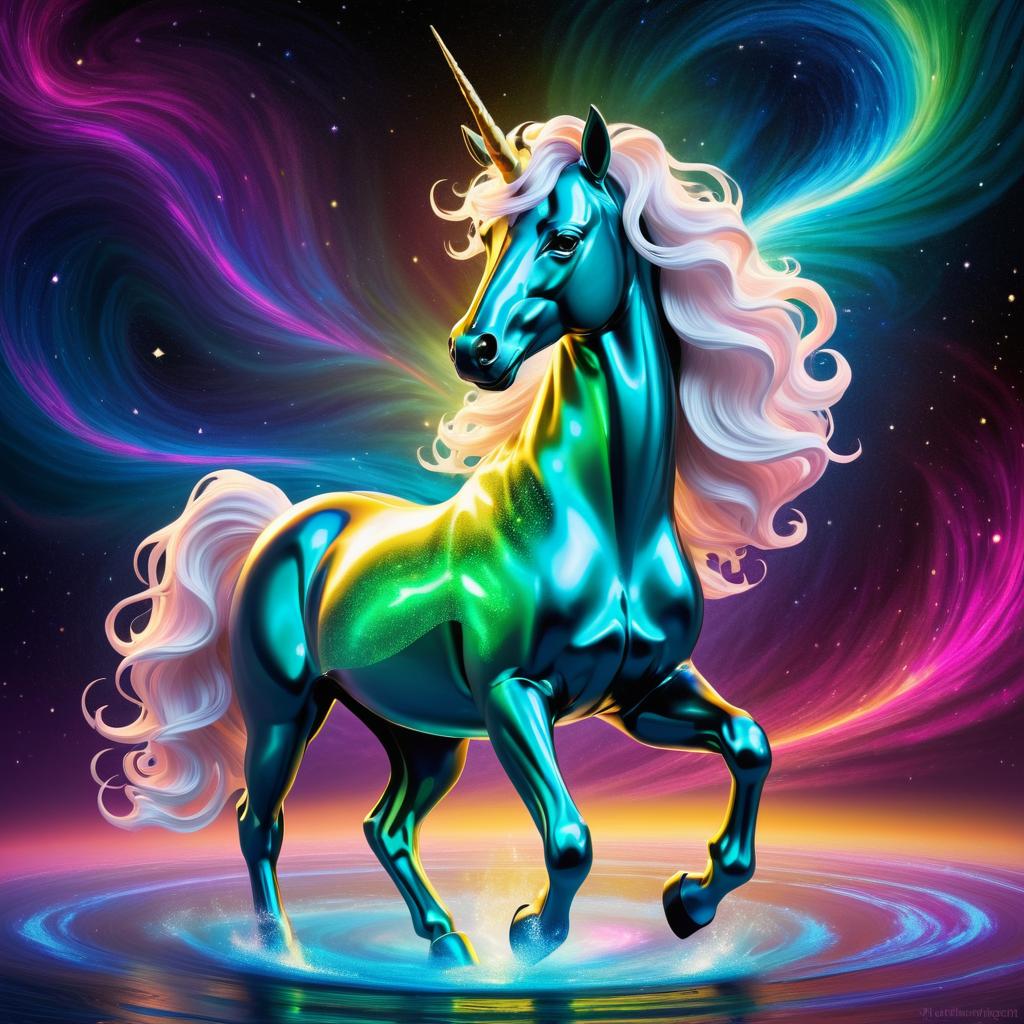 Majestic Cosmic Unicorn Surrounded by Stars