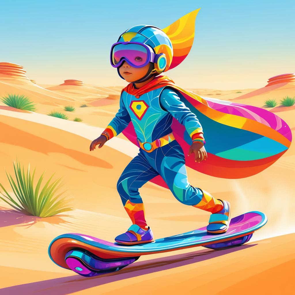 Whimsical Desert Adventure with Hoverboard Hero