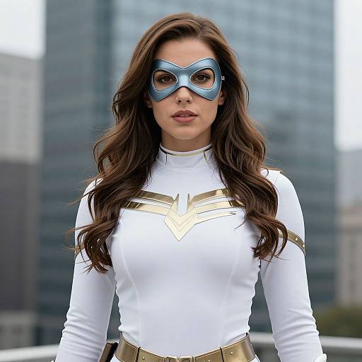 Brown-Haired Female Superhero in City