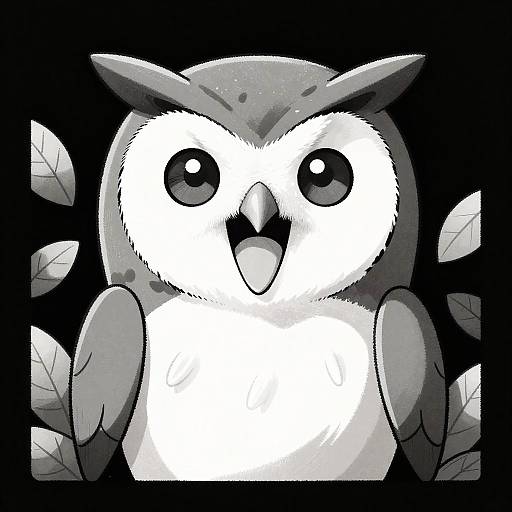 Monochrome Ink Owl with Sharp Teeth