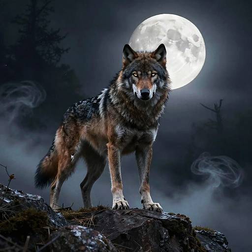 Half-Man Half-Wolf on Moonlit Cliff