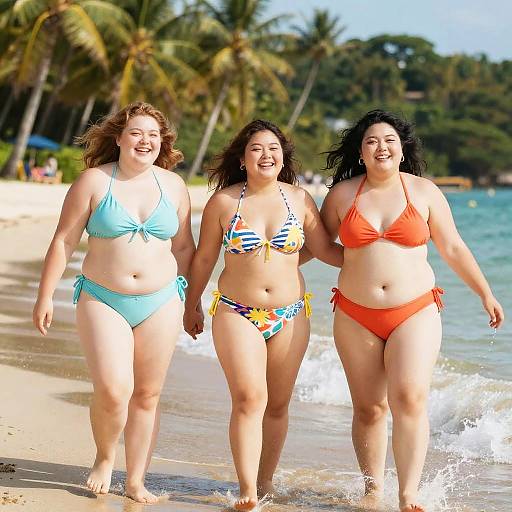 Joyful Chubby Girls at Beach